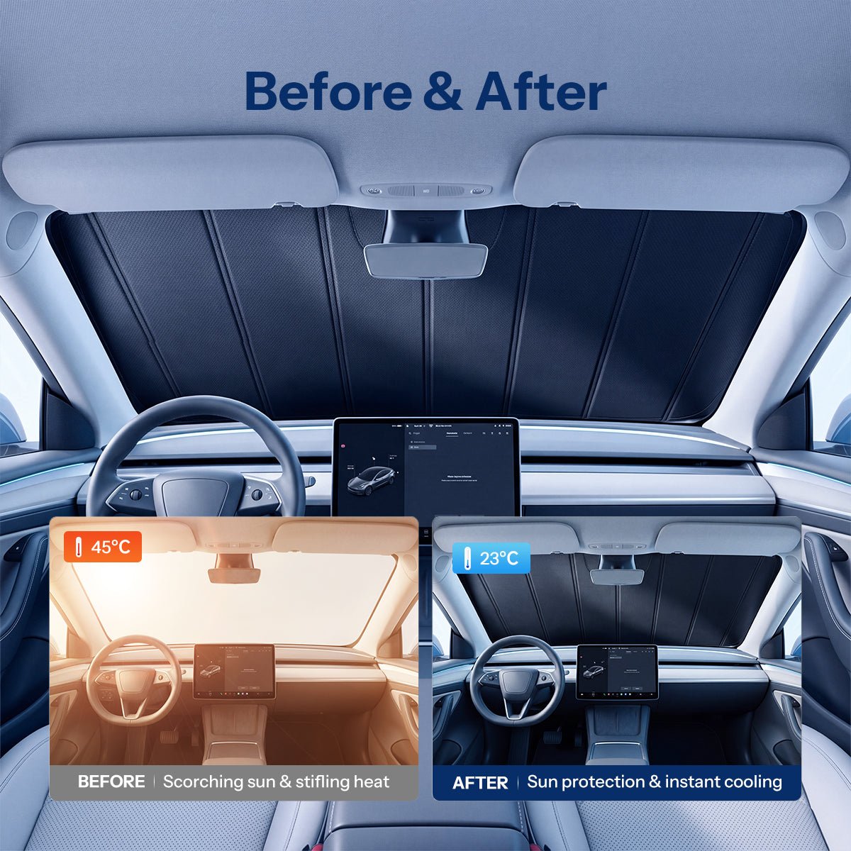 TESERY Foldable Front Windshield Sunshade for Model 3 & Model Y