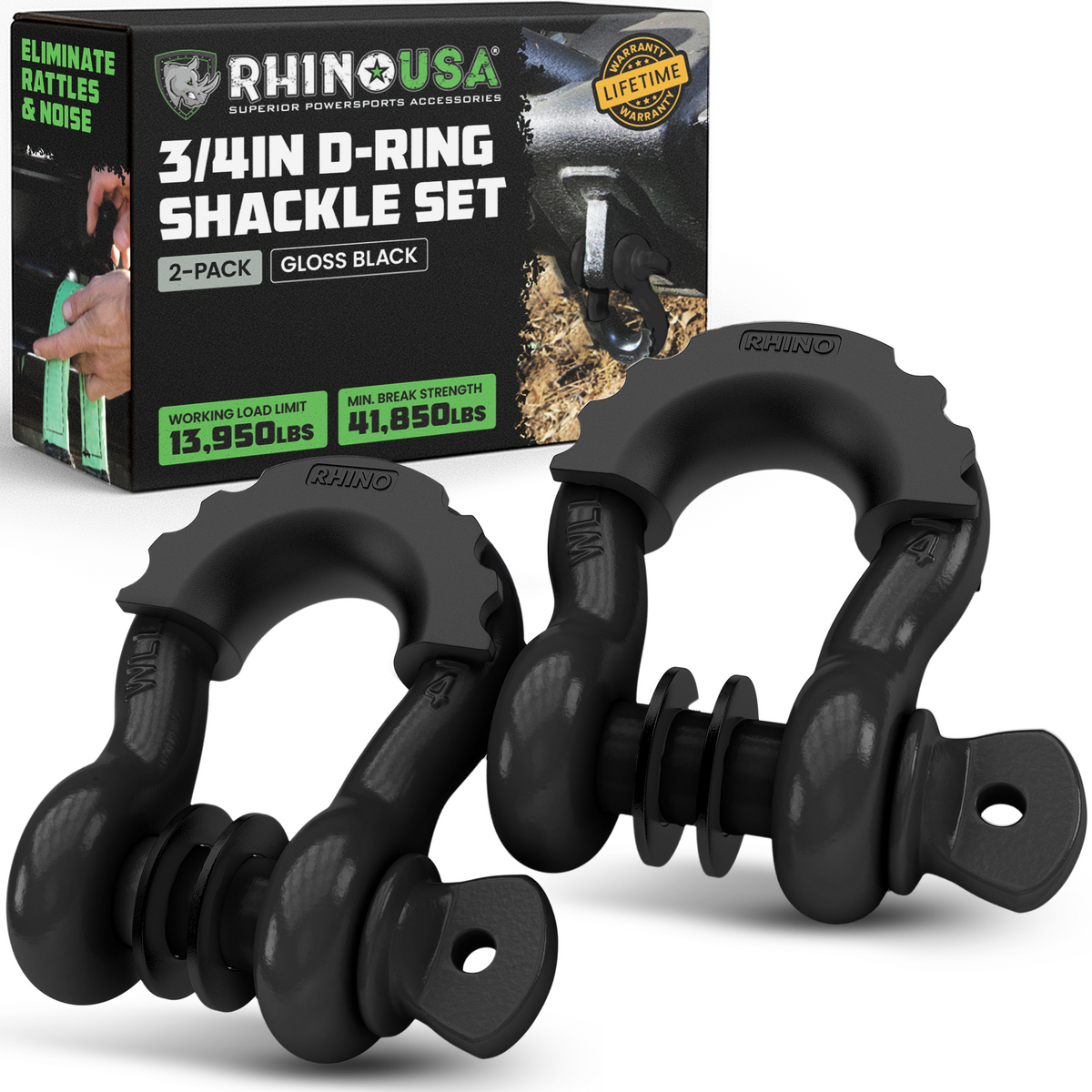 Rhino USA 3/4" D-Ring Shackle Set (2-Pack)