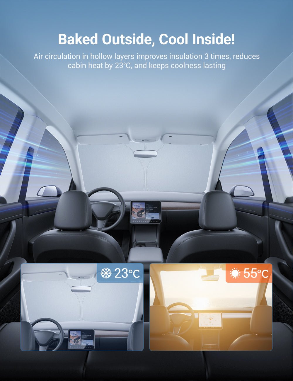 TESERY Graphene Front Windshield Sunshade for Model 3 Highland / Model Y Juniper