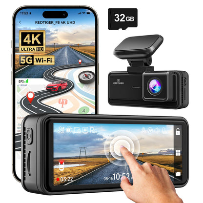 Redtiger F8 5GHz Wifi Touch Screen 4K Front Dash Cam