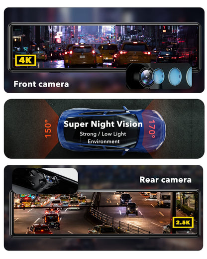 Redtiger T27 4K+2.5K Touchscreen Smart Parking Assist Dash Cam
