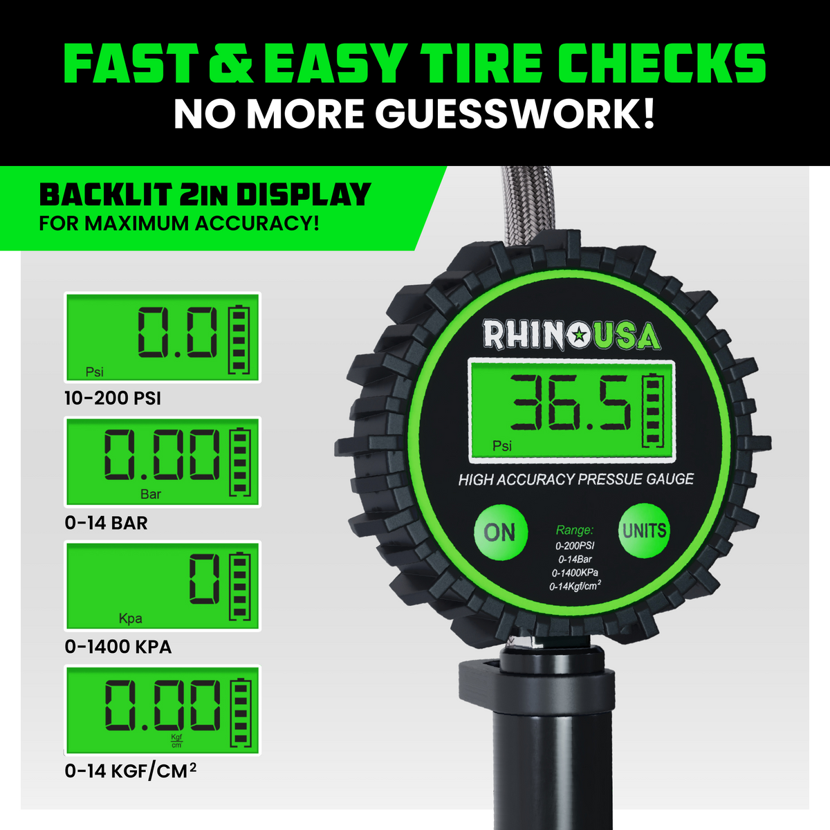 Rhino USA 200 PSI Tire Inflator Gauge