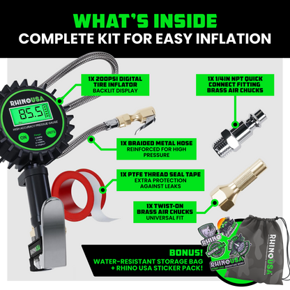 Rhino USA 200 PSI Tire Inflator Gauge