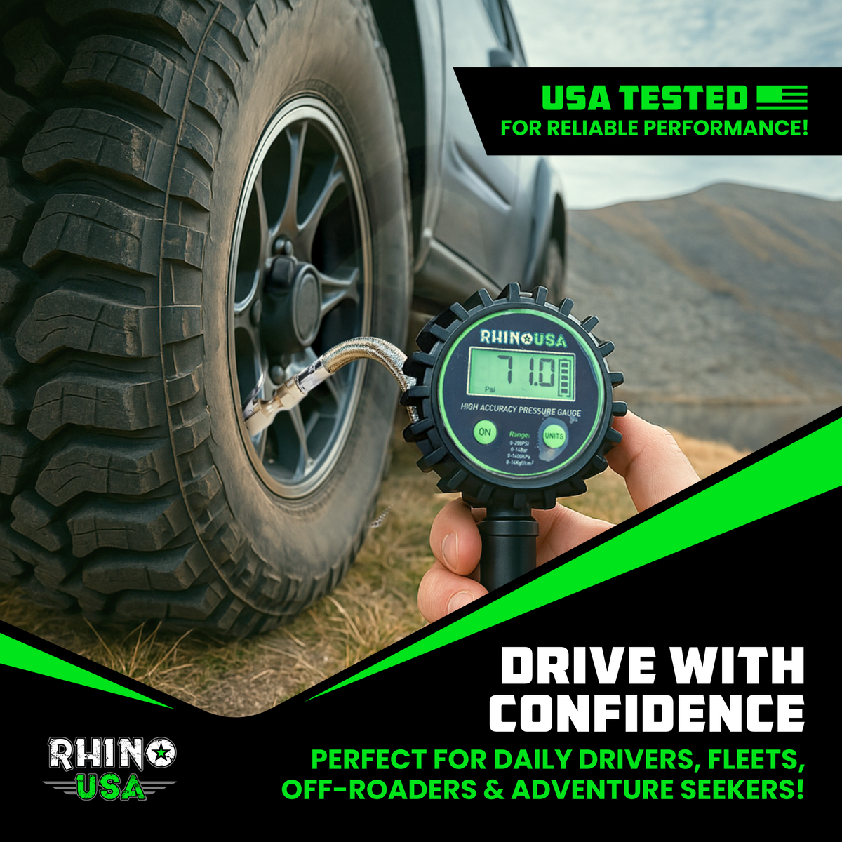 Rhino USA 200 PSI Tire Inflator Gauge