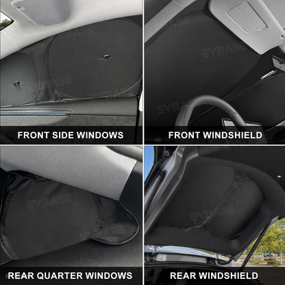 EVBASE Model Y Juniper Sunshade Set Front & Rear Windshield Shade & Side Window Shades UV & Heat Protection Privacy Cover for