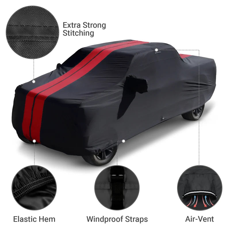 iCarCover Tesla Cybertruck 2023-2026 Black Red Pro Series Truck Cover