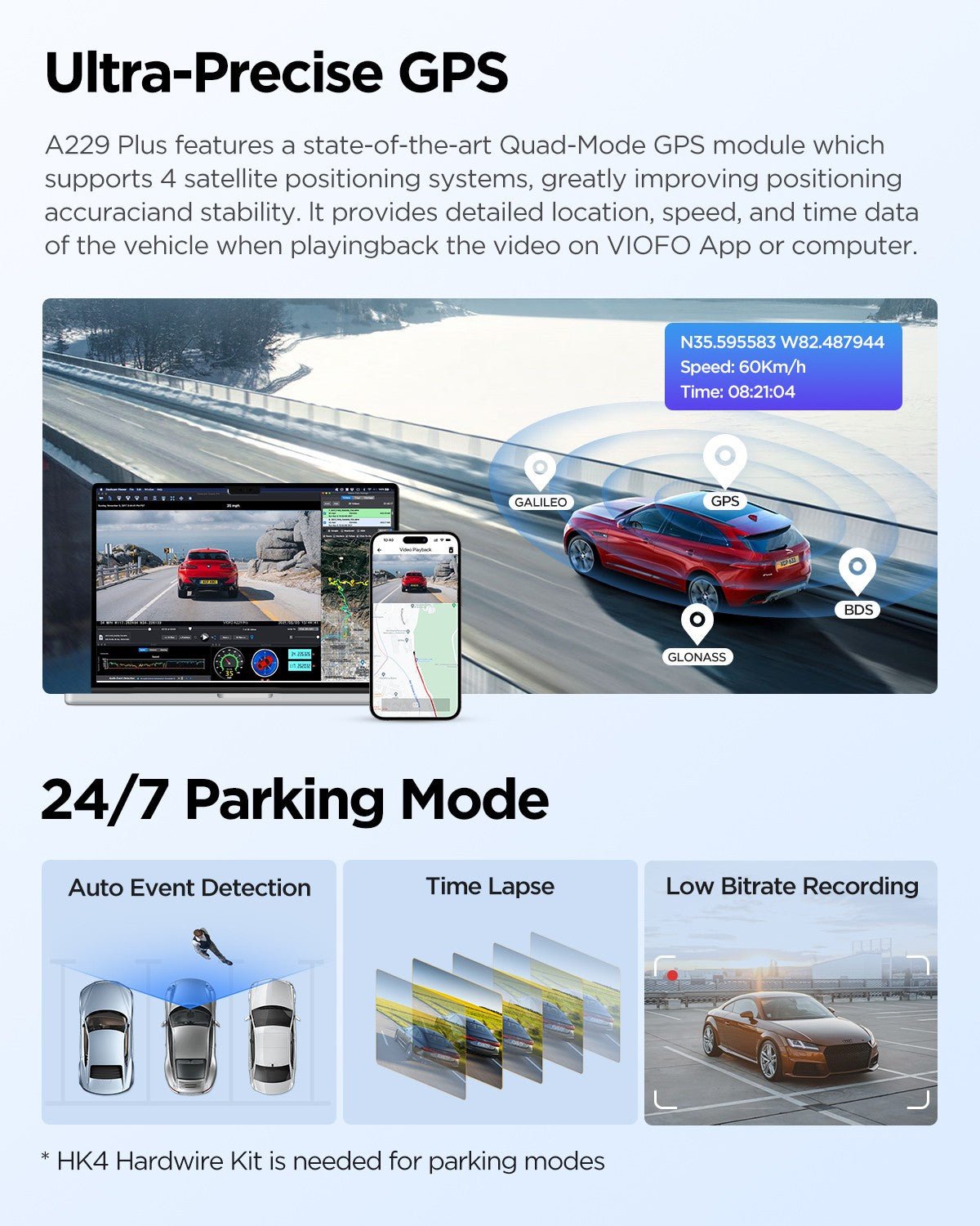 VIOFO A229 Plus 1CH 2K HDR Front Dash Cam with Sony STARVIS 2 IMX675 Sensor Voice Control 5GHz WiFi Ultra-Precise GPS