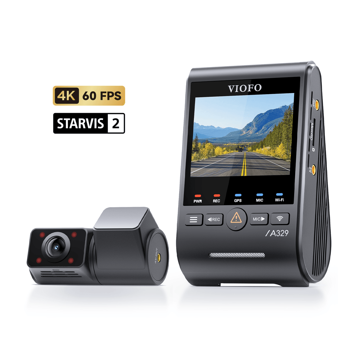 VIOFO A329S 2CH IR Front & Interior Dash Cam, 4K 60FPS Front+2K Fisheye Cabin, Super Night Vision HDR Car DVR with Sony