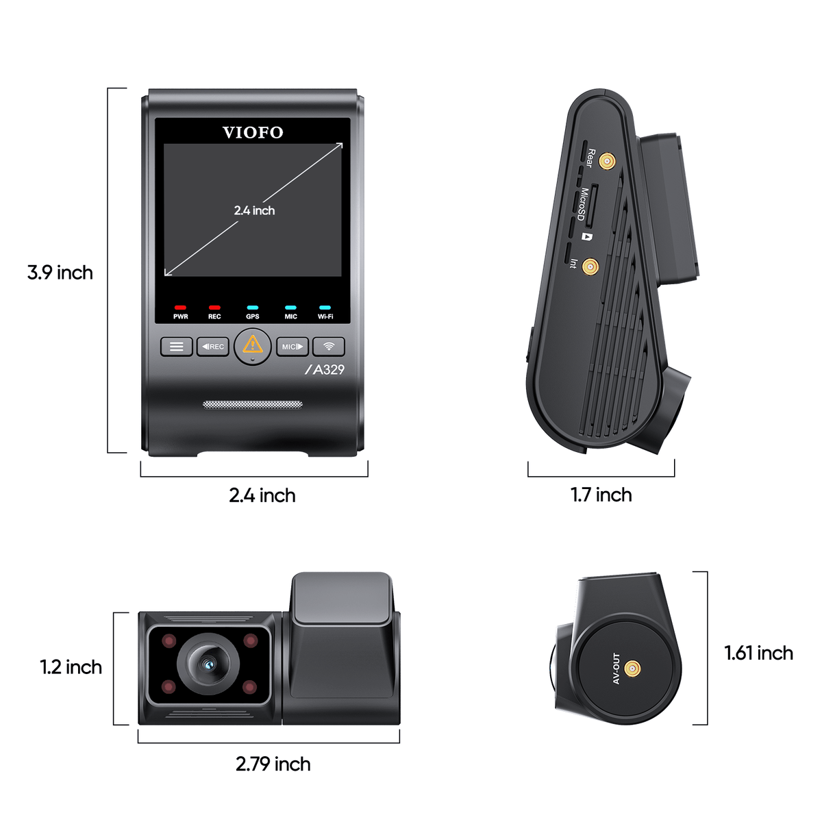 VIOFO A329S 2CH IR Front & Interior Dash Cam, 4K 60FPS Front+2K Fisheye Cabin, Super Night Vision HDR Car DVR with Sony