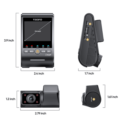 VIOFO A329S 2CH IR Front & Interior Dash Cam, 4K 60FPS Front+2K Fisheye Cabin, Super Night Vision HDR Car DVR with Sony