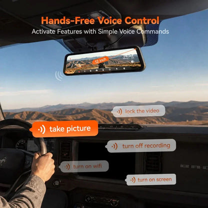 WOLFBOX G900 Core 12" 4K Front and 1080P Rear STARVIS 2 IMX678 Mirror Dash Cam